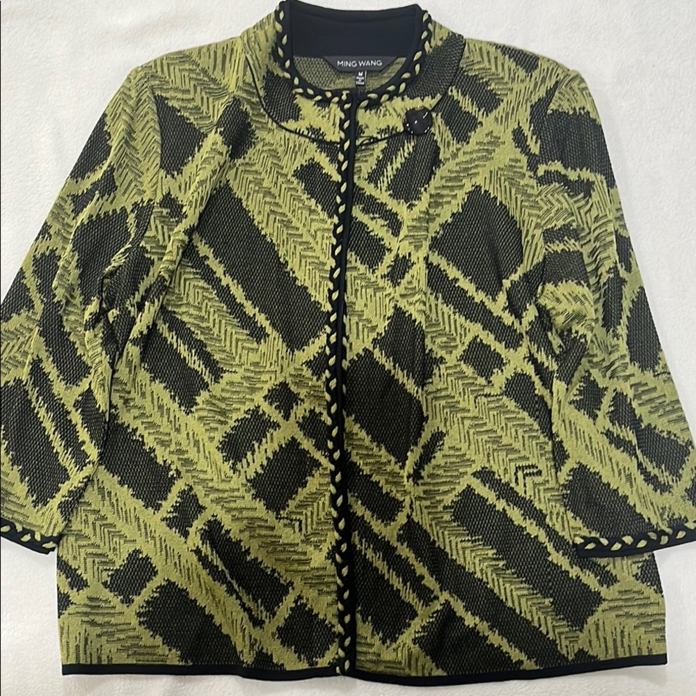 Ming Wang Green and Black Geometric Blazer